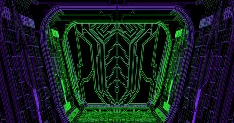 Wire low poly frame of a futuristic corridor or tunnel, consisting of lines a Stock Illustration