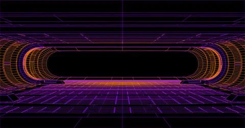 Wire low poly frame of a futuristic corridor or tunnel, consisting of lines a Stock Illustration