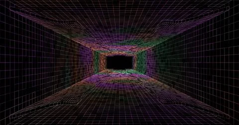 Wire low poly frame of a futuristic corridor or tunnel, consisting of lines.. Stock Illustration
