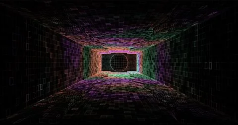 Wire low poly frame of a futuristic corridor or tunnel, consisting of lines.. Stock Illustration