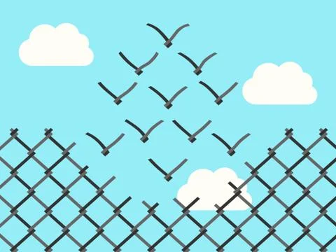 Wire mesh birds flying Illustrazione stock