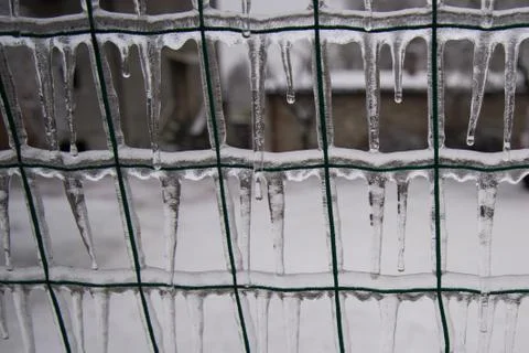 Wire mesh covered with ice 스톡 사진