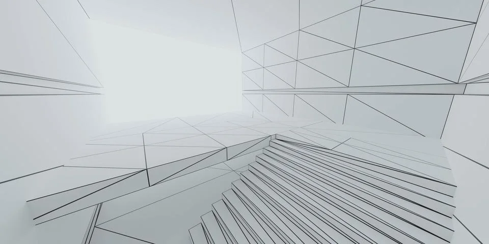 Wire mesh draft mock-up abstract architecture plan building house 3d render Ilustración de archivo