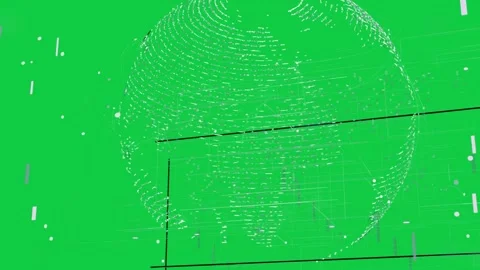 Wire orb emerging left, rotating, grid growing and dots sliding, forming data Stock Footage 337142634
