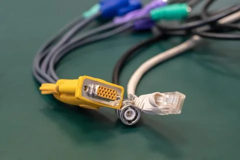 Wire pattern from hdmi, coaxial and internet cable set for independent TV Stock Photos