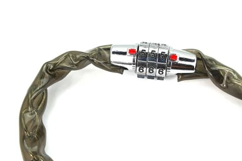 Wire Rope Locking Password Cable Isolated On White Foto stock