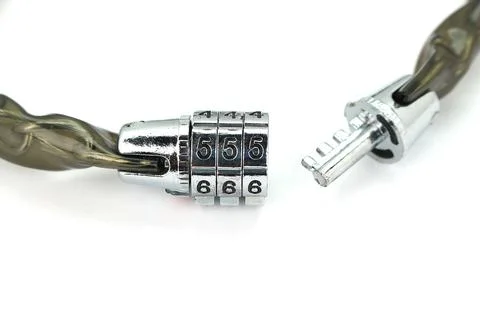 Wire Rope Locking Password Cable Isolated On White Stock Photos
