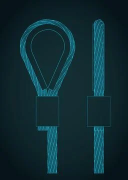 Wire Rope with pressed connector and thimble drawings illustration Stock Illustration