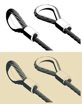 Wire Rope with pressed connector and thimble close up Stock Illustration