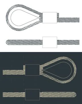 Wire Rope with pressed connector and thimble drawings Stock Illustration