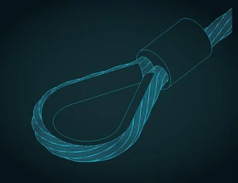 Wire Rope with pressed connector and thimble isometric blueprint Stock Illustration
