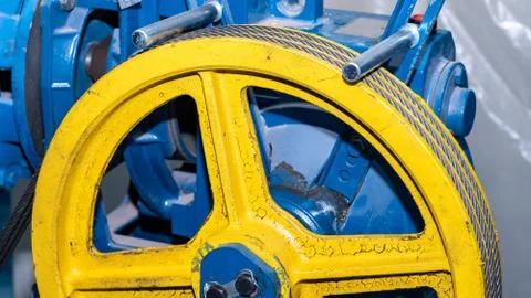 Wire rope in the sheave groove for lifting equipment Stock Photos