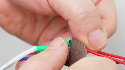 Wire stripping. the process of removing the insulation or outer layer of wire Stock Footage 244473335