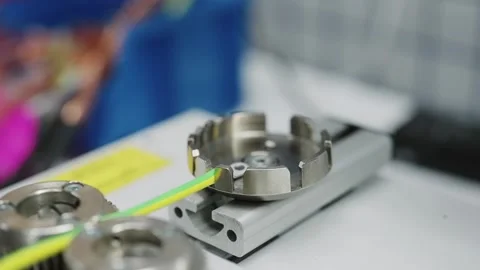 Wire testing process machinery in operation checking quality in cable product Stock Footage 331891469