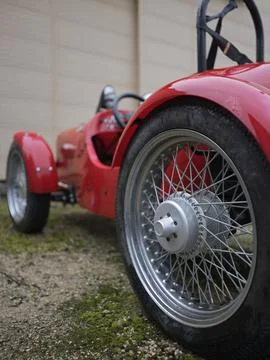 The wire wheel and interior of a red vintage car, Japan Stock Photos