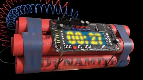 WireBomb2 Dynamite with Clock Timer Alpha Matte Explosion 3D Rendering Anima Stock Footage 122030643