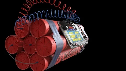 WireBomb3 Dynamite with Clock Timer Alpha Matte Explosion 3D Rendering Anima Stock Footage 122030733
