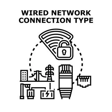 Wired and wireless network connection type illustration Stock Illustration