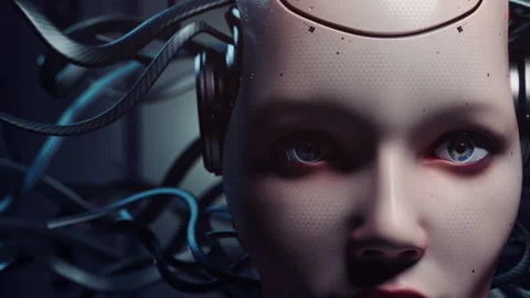 Wired Beauty and Artificial Intelligence: A Detailed Android Study Stock Footage 310063843
