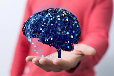 Wired brain illustration - next step to artificial intelligence 스톡 사진