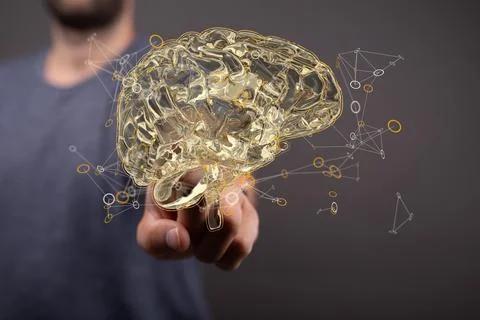 Wired brain illustration - next step to artificial intelligence 스톡 사진