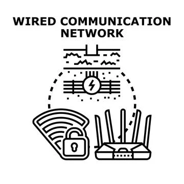 Wired communication network connecting devices and infrastructure Stock Illustration