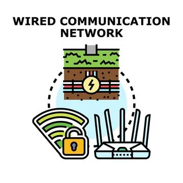 Wired communication network connecting devices and infrastructure Stock Illustration