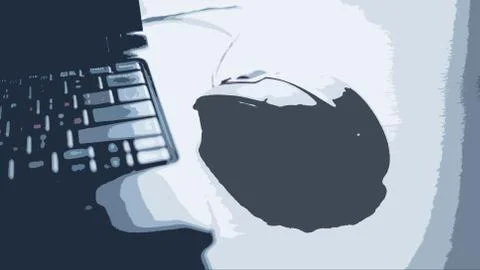 Wired Computer Mouse and Laptop Keyboard, Screen. Cutout Artistic Effect. Stock Photos