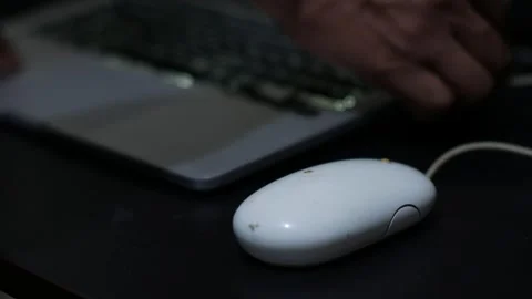 Wired Computer Mouse Beside Laptop in Home Office Workspace Stock Footage 340344598