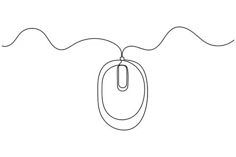 Wired computer mouse single line drawing Stock Illustration
