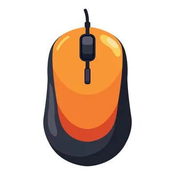 Wired computer mouse in vibrant orange and dark grey design with a scrolling Stock Illustration