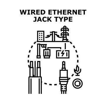 Wired ethernet jack type connecting network cable devices Stock Illustration