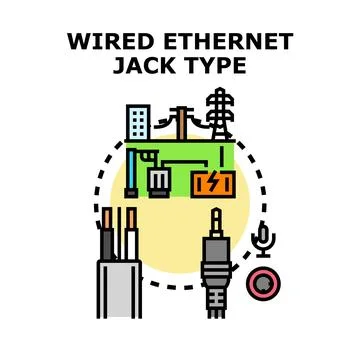 Wired ethernet jack type connecting network cable devices Illustrazione stock