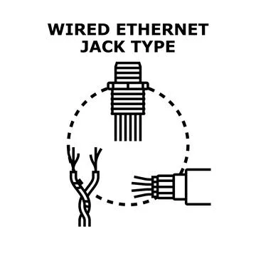 Wired ethernet jack type connection assembling diagram Stock Illustration