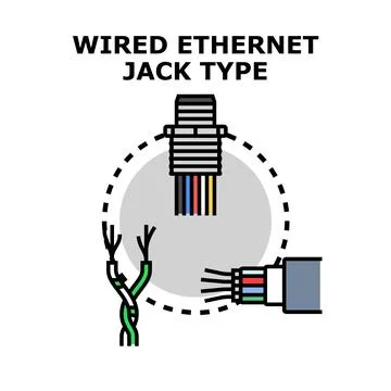 Wired ethernet jack type connection assembling diagram Stock Illustration