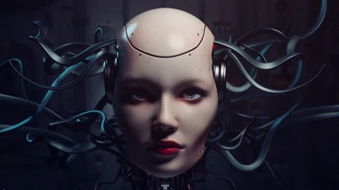 Wired Intelligence and Artificial Beauty: An Android's Complex Design Stock Footage 310063833