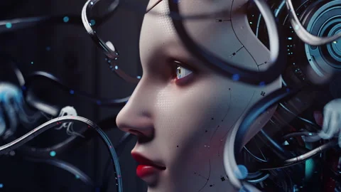 Wired Intelligence and Artificial Beauty: An Intricate Robotic Portrait Stock-Footage 310063852
