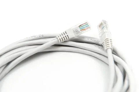 Wired LAN Cable On White Stock Photos