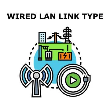 Wired lan link type concept connecting network infrastructure Illustrazione stock