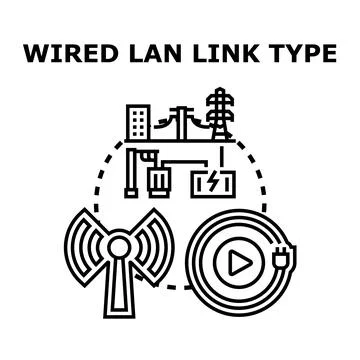 Wired lan link type concept connecting network infrastructure Illustrazione stock