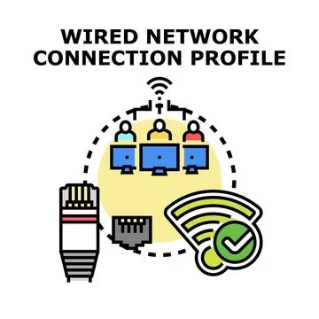 Wired network connection profile establishing local area network Stock Illustration