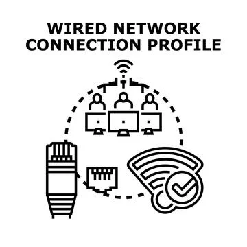 Wired network connection profile establishing local area network Stock Illustration