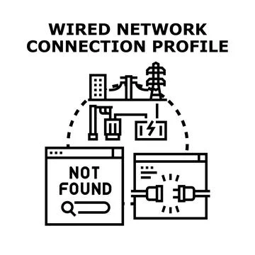 Wired network connection profile showing internet outage concept Stock Illustration