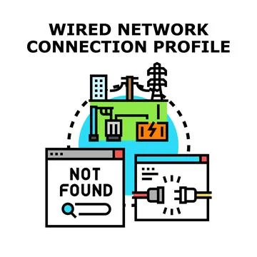 Wired network connection profile showing internet outage concept Stock Illustration