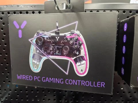 Wired PC Gaming Controller: High-Performance Features and Design Stock Photos