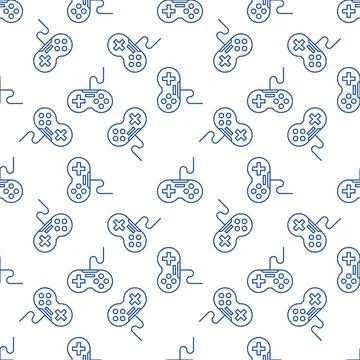 Wired Video Game Controller vector Gaming Device minimal outline seamless p.. Stock Illustration