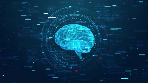 Wireframe 3d Artificial intelligence AI brain animation. Big Data Flow Analysis Stock Footage 314183755