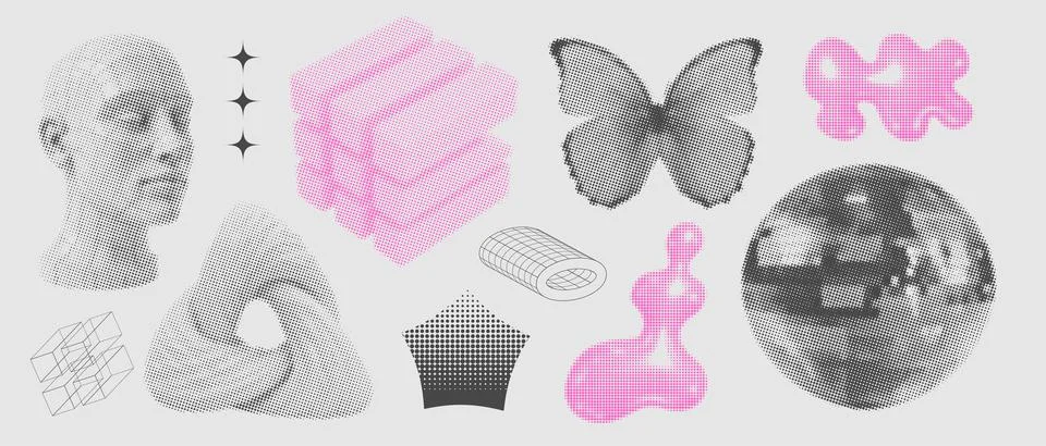 Wireframe 3D geometric shapes set, fi holograms, futuristic mechanisms, engine Stockillustratie