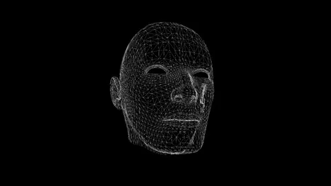 Wireframe 3D Human Head Illustration in Dark Minimalistic Background Stock Footage 341778578