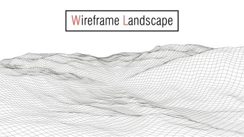 Wireframe 3D landscape mountains.Wireframe landscape wire. Cyberspace grid. A イラスト素材